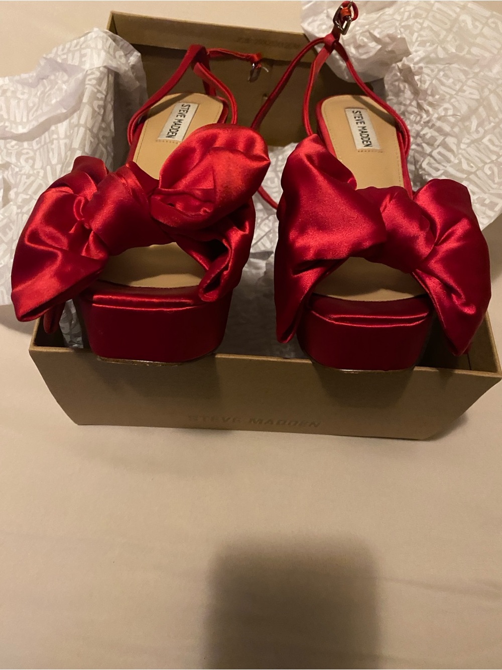 Steve Madden Red Satin Bow Platform Sandals